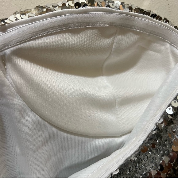 Silver Sequin strapless Mini Dress sweetheart neckline holiday party large NWT - Picture 9 of 14